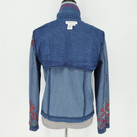 Coldwater Creek Jacket Womens Small Blue Embroidered Cotton Denim Jean Snaps - Picture 14 of 16